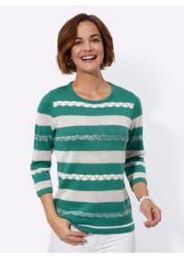 Classic Basics Damen Ajourpullover "Pullover", grün, Gr. 38, gemustert, mehrfarbig, gestreift, 100% Polyacryl, Pullover