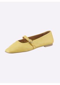 Heine Damen Ballerina, Gr. 37, gelb, Leder, Glattleder, Rindsleder, modisch, Schuhe