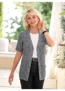 Classic Basics Damen Ajourstrickjacke, grau, Gr. 42, meliert, unifarben, 53% Polyacryl, 47% Baumwolle, Strickjacken