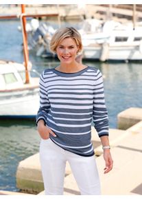 Casual Looks Damen Strickpullover "Pullover", blau, Gr. 40, gemustert, gestreift, 50% Baumwolle, 50% Polyacryl, Pullover
