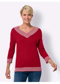 Classic Basics Damen 3/4 Arm-Pullover "V-Pullover", rot, Gr. 40, gemustert, gestreift, 100% Polyacryl, Pullover