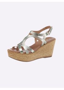 Heine Damen Keilsandalette, Gr. 38, gold, Leder, modisch, Schuhe
