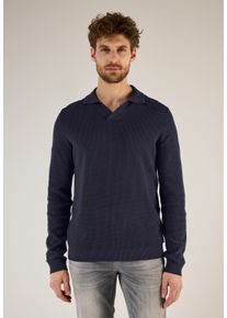 Street One MEN Herren V-Ausschnitt-Pullover, blau, casual, Gr. XL, unifarben, Web, 100% Baumwolle, Pullover, aus reiner Baumwolle