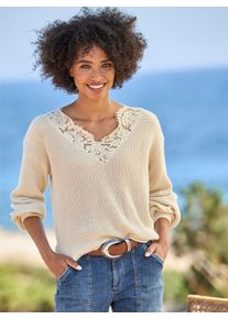 Heine Damen Strickpullover "Pullover", beige, Gr. 36, unifarben, 100% Baumwolle, Spitze:15% Baumwolle, 15% Viskose, 70% Polyamid, Pullover
