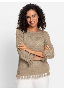 Inspirationen Damen Ajourpullover "Ajour-Pullover", braun, Gr. 36, unifarben, 100% Baumwolle, Pullover