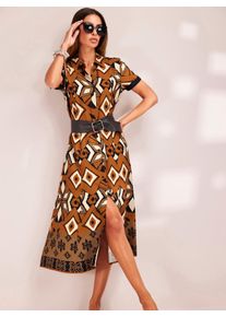 Heine Damen Hemdblusenkleid "Druck-Kleid", braun, Gr. 44, gemustert, ethno, bedruckt, 100% Viskose, Kleider