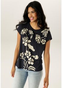 Damen T-Shirt, blau, casual, Gr. 36, Aniston SELECTED, bedruckt, geblümt, gemustert, Single Jersey, Jersey, Obermaterial: 95% Viskose, 5% Elasthan,