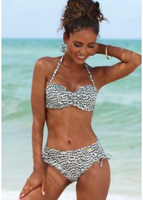 Lascana Damen Bügel-Bandeau-Bikini-Top "Sansa", grün, Gr. 34, bedruckt, Recycling-Polyamid, Bikini-Oberteile, mit abnehmbaren Trägern