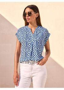 Heine Damen Crepebluse, blau, Gr. 38, gemustert, mehrfarbig, bedruckt, 100% Polyester, Blusen