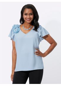 Lady Damen Kurzarmbluse, blau, Gr. 40, unifarben, 100% Polyester, Blusen