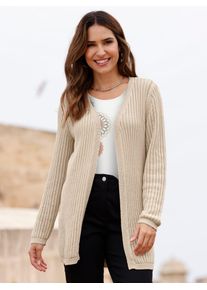 Classic Basics Damen Ajourstrickjacke, beige, Gr. 48, unifarben, 100% Baumwolle, Strickjacken