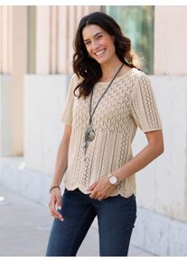 Inspirationen Damen Ajourpullover "Ajour-Pullover", beige, Gr. 36, unifarben, 100% Baumwolle, Pullover