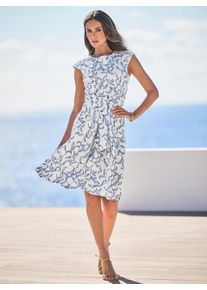 Heine Damen Jerseykleid "Jersey-Kleid", blau, Gr. 42, gemustert, mehrfarbig, geblümt, bedruckt, 70% Viskose, 25% Polyamid, 5% Elasthan, Kleider