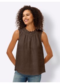 Heine Damen Blusentop, braun, Gr. 34, unifarben, 100% Leinen, Blusen