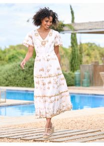 Heine Damen Druckkleid "Druck-Kleid", gelb, Gr. 44, gemustert, mehrfarbig, bedruckt, geblümt, 100% Baumwolle, Kleider