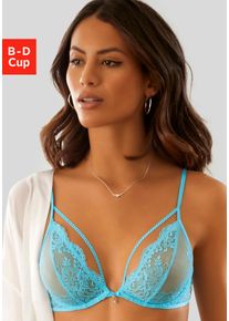 Vivance Damen Bügel-BH, Gr. 75, blau, Microtouch, Obermaterial: 90% Polyamid, 10% Elasthan, feminin, BHs, aus dezent transparenter Spitze, Dessous