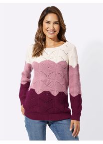 Classic Basics Damen Ajourpullover "Rundhals-Pullover", lila, Gr. 46, gemustert, mehrfarbig, gestreift, 100% Baumwolle, Pullover