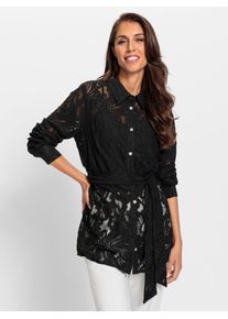 Heine Damen Longbluse, schwarz, Gr. 48, unifarben, 48% Baumwolle, 47% Polyamid, 5% Elasthan, Blusen