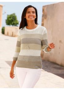 Casual Looks Damen 3/4 Arm-Pullover "Pullover", beige, Gr. 36, gemustert, gestreift, 100% Polyacryl, Pullover