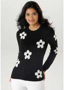 Damen Strickpullover, schwarz-weiß, modisch, Gr. 40, Aniston SELECTED, geblümt, Strick, Feinstrick, Obermaterial: 50% Viskose, 26% Polyamid, 24%