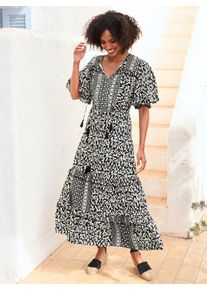 Heine Damen Maxikleid "Druck-Kleid", beige, Gr. 48, geblümt, gemustert, mehrfarbig, bedruckt, 100% Viskose, Kleider