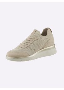 Heine Damen Sneaker, Gr. 39, beige, Leder, Glattleder, Rindsleder, Textil, modisch, Schuhe