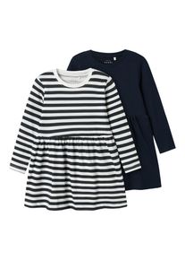 name it Mädchen Minikleid "NMFVIVIA LS DRESS 2P NOOS", blau, casual, Gr. 104, gestreift, Jersey, Obermaterial: 100% Baumwolle, Kleider