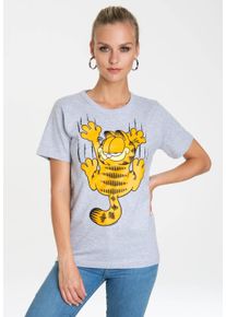 logoshirt Damen T-Shirt "Garfield – Scratches", grau, casual, Gr. L, bedruckt, meliert, 95% Baumwolle, 5% Viskose, Shirts, mit lizenziertem