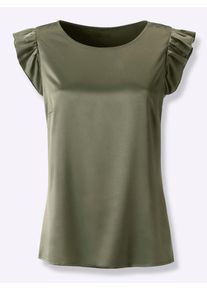 CRÉATION L CREATION L Damen Blusentop, grün, Gr. 36, unifarben, 97% Polyester, 3% Elasthan, Blusen