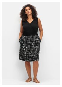 sheego Damen Jerseykleid "Große Größen", schwarz, feminin, Gr. 52, gemustert, Obermaterial: 95% Viskose, 5% Elasthan, Kleider, in Wickeloptik, mit