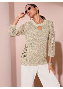 CRÉATION L CREATION L Damen 3/4 Arm-Pullover "Pullover", gelb, Gr. 36, gemustert, mehrfarbig, meliert, 59% Baumwolle, 13% Polyacryl, 12% Polyamid, 8% Polyester,