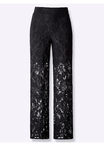 Heine Damen Palazzohose, schwarz, Gr. 46, unifarben, 48% Baumwolle, 47% Polyamid, 5% Elasthan, Hosen