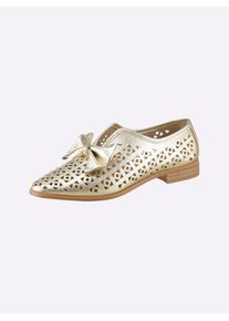 Heine Damen Slipper, Gr. 40, gold, Leder, Glattleder, modisch, Schuhe