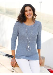 Inspirationen Damen Strickpullover "Baumwoll-Pullover", blau, Gr. 40, meliert, 100% Baumwolle, Pullover