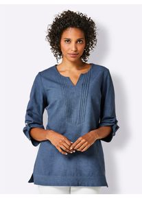 Damen Hemdbluse, blau, Gr. 38, CREATION L PREMIUM, unifarben, 100% Leinen, Blusen