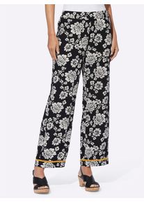 Heine Damen Schlupfhose, schwarz, Gr. 36, geblümt, gemustert, mehrfarbig, bedruckt, 100% Viskose, Hosen