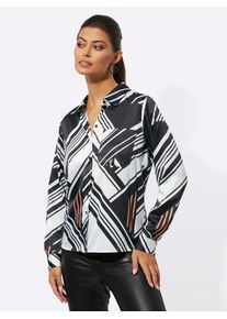 CRÉATION L CREATION L Damen Hemdbluse, schwarz-weiß, Gr. 40, gemustert, mehrfarbig, bedruckt, gestreift, 100% Polyester, Blusen