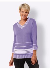 Classic Basics Damen 3/4 Arm-Pullover "Pullover", weiß, Gr. 56, gemustert, mehrfarbig, gestreift, 100% Polyacryl, Pullover