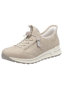 Rieker Damen Slip-On Sneaker, Gr. 39, beige, Lederimitat, Textil, sportlich, Schuhe, Schlupfschuh, Freizeitschuh, Halbschuh mit Lettering-Print