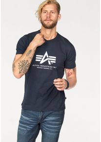 Herren T-Shirt "Basic T-Shirt", blau, modisch, Gr. L, Alpha Industries, bedruckt, Single Jersey, Obermaterial: 100% Baumwolle, Shirts