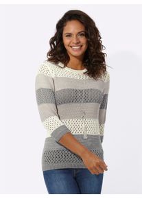 Casual Looks Damen 3/4 Arm-Pullover "Pullover", grau, Gr. 42, gemustert, gestreift, 100% Polyacryl, Pullover
