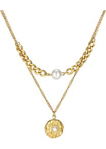 Firetti Damen Kette mit Anhänger "Schmuck Geschenk Edelstahl Halsschmuck Halskette Layer doppelreihig", Edelstahl-Perlen, L: 56,5cm, gold, Edelstahl,