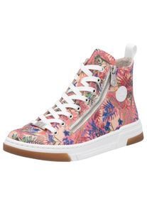 Rieker Damen Sneaker, Gr. 38, rosa, Lederimitat, geblümt, sportlich, Schuhe, High Top-Sneaker, Freizeitschuh, Schnürschuh mit Plateausohle