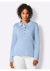 Damen Polokragenpullover "Baumwoll-Pullover", blau, Gr. 36, CREATION L PREMIUM, unifarben, 97% Baumwolle, 2% Polyamid, 1% Polyester, Pullover
