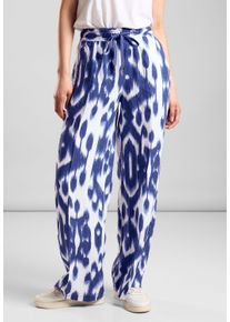 Street One Damen Stoffhose, blau, casual, Gr. 36, gemustert, Stoff, 100% Leinen, Hosen, aus Leinen