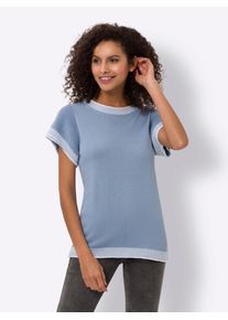 Heine Damen Kurzarmpullover "Pullover", blau, Gr. 38, gemustert, mehrfarbig, 50% Baumwolle, 50% Polyacryl, Pullover