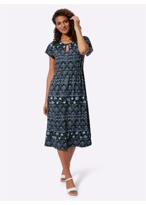 Inspirationen Damen Jerseykleid "Jersey-Kleid", blau, Gr. 38, bedruckt, gemustert, geblümt, mehrfarbig, Jersey, Single Jersey, 95% Viskose, 5%