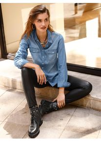 Inspirationen Damen Jeansbluse, blau, Gr. 38, unifarben, 100% Baumwolle, Blusen