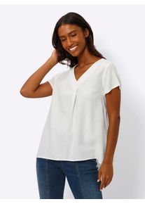 Heine Damen Kurzarmbluse, beige, Gr. 42, unifarben, 55% Leinen, 45% Viskose, Blusen