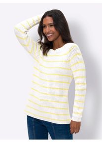 Heine Damen Rundhalspullover "Pullover", gelb, Gr. 44, gemustert, mehrfarbig, gestreift, 45% Polyacryl, 35% Polyamid, 20% Polyester, Pullover